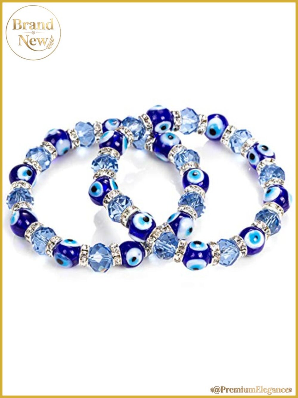 2-Pack Evil Eye Charm Beaded Bracelets Alloy Glass Gold Beads Unisex